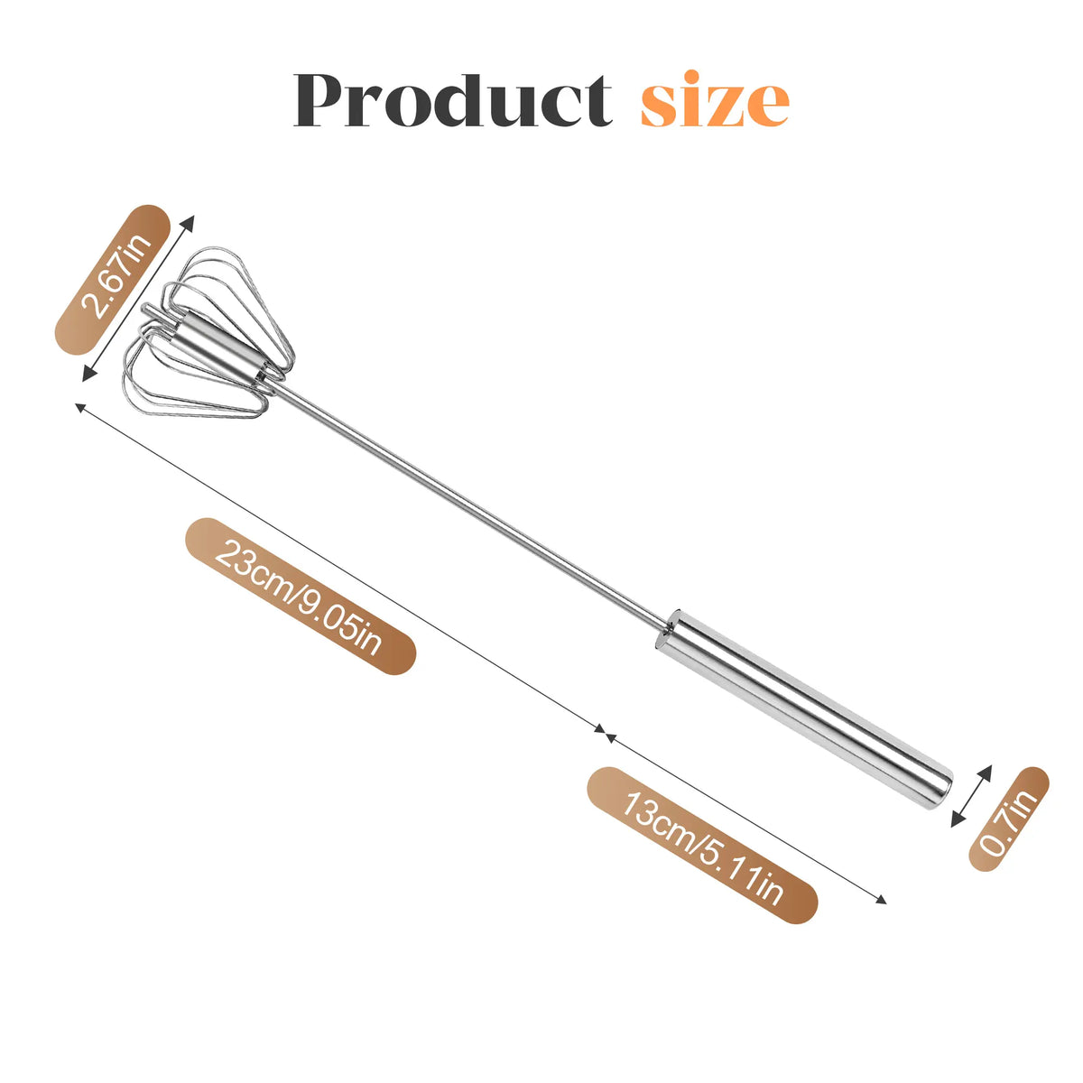 Stainless Steel Hand-Push Rotary Whisk Food-Grade Rust-Resistant Sturdy Riveted Construction Semi-Automatic Design Versatile for Cooking Blending Whisking Beating and Stirring Tasks Easy to Clean