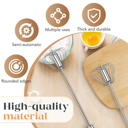 Stainless Steel Hand-Push Rotary Whisk Food-Grade Rust-Resistant Sturdy Riveted Construction Semi-Automatic Design Versatile for Cooking Blending Whisking Beating and Stirring Tasks Easy to Clean