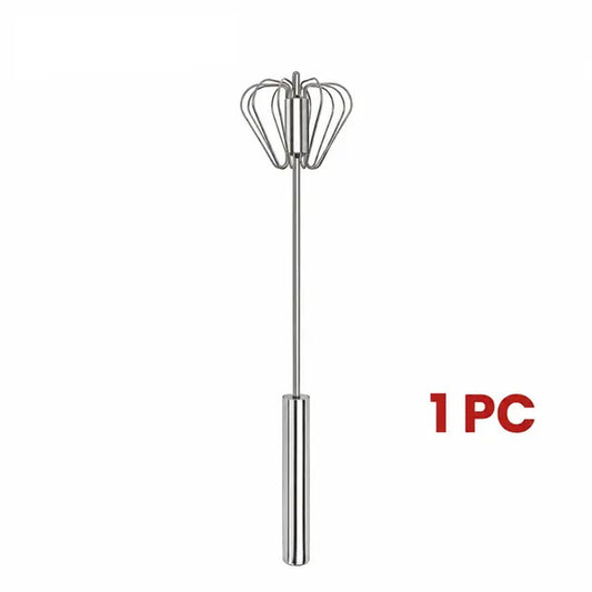 Stainless Steel Hand-Push Rotary Whisk Food-Grade Rust-Resistant Sturdy Riveted Construction Semi-Automatic Design Versatile for Cooking Blending Whisking Beating and Stirring Tasks Easy to Clean