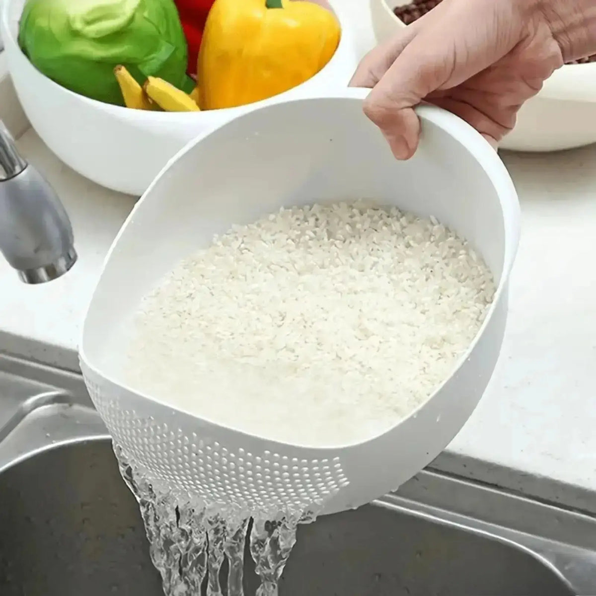 Multi-Functional Kitchen Drain Basket Basin, Dual Layer Colander Strainer for Rice Fruits Vegetables Household Food Washing Tool