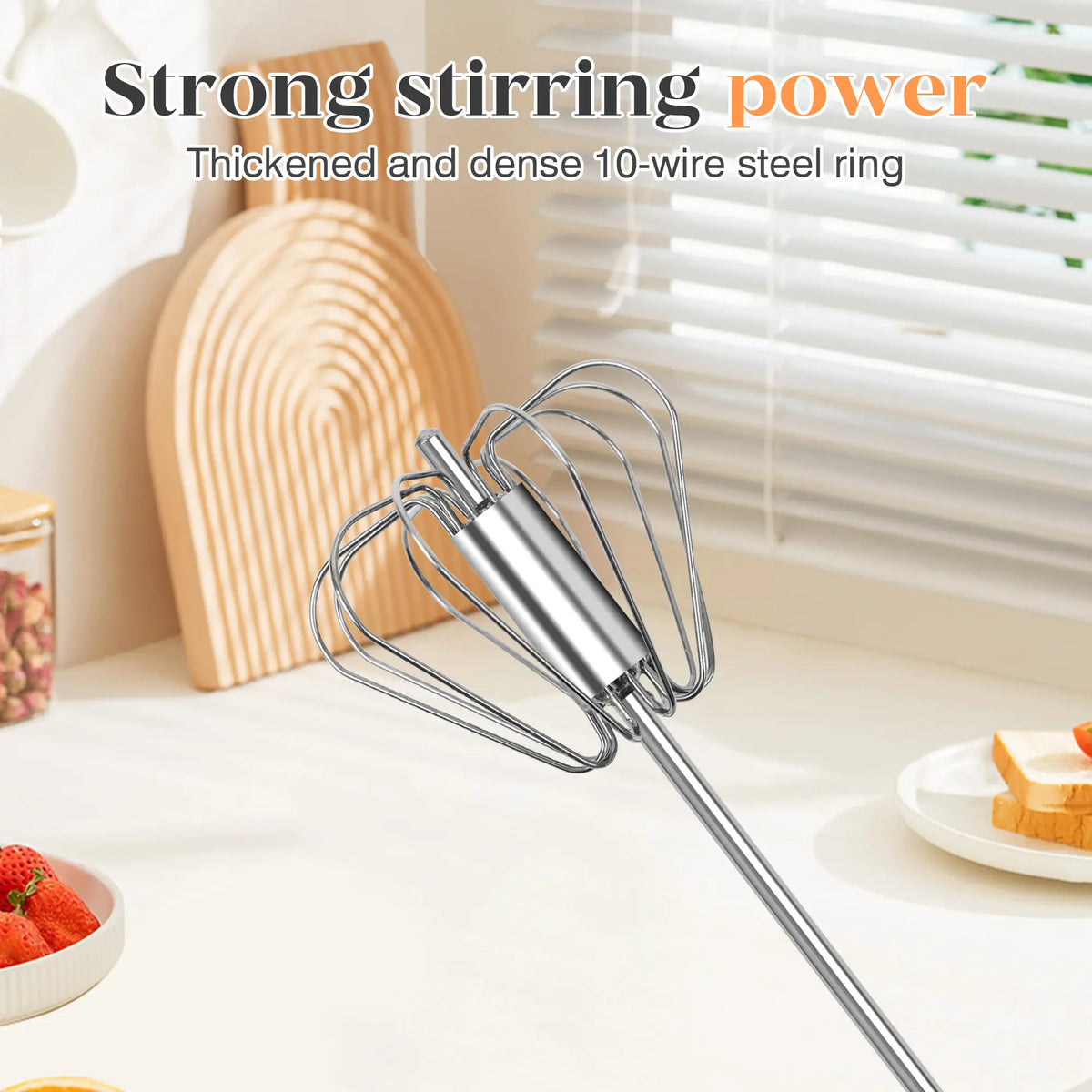 Stainless Steel Hand-Push Rotary Whisk Food-Grade Rust-Resistant Sturdy Riveted Construction Semi-Automatic Design Versatile for Cooking Blending Whisking Beating and Stirring Tasks Easy to Clean